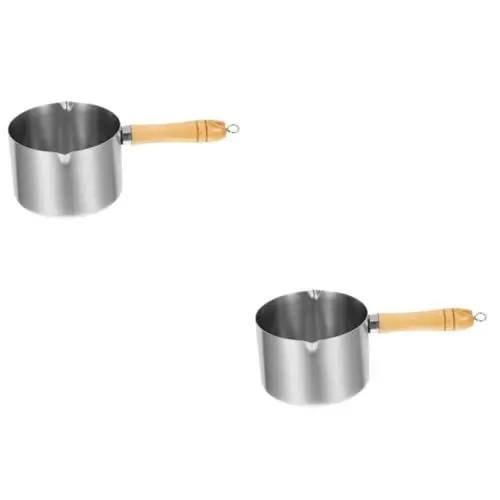 Produktbild: TOPBATHY 2St Pfannkuchenpfanne aus Edelstahl Holzgriff Pfanne antihaft pfanne schmelztiegel Induktionskochgeschirr Ausgusstopf gießen Topf mit Henkel Soßentopf aus Metall Rostfreier Stahl