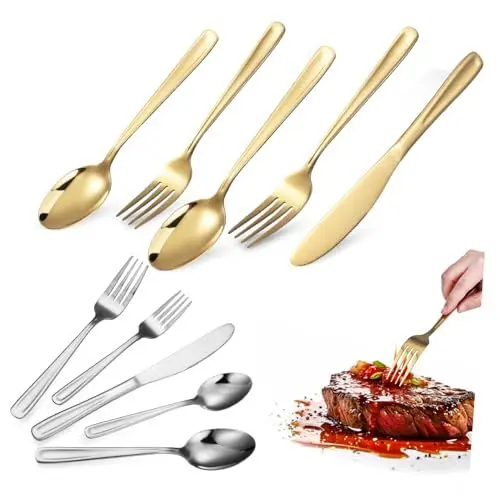 Produktbild: TOPBATHY 2satz Edelstahlgeschirr Besteckset Mit Griffen Steakgabel-löffel Küche Utensiliensets Aus Edelstahlsilber Für Heimgebrauch Und Restaurants