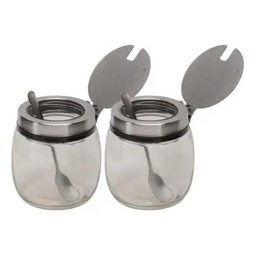 Produktbild: TOPBATHY 2 Stück 200 ml Glas mit Löffel, rund, transparent, für Zuhause und Küche