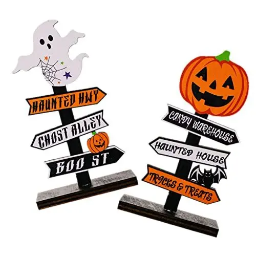 Produktbild: TOPBATHY Halloween Dekorationen Set 2 Stücke Holz Geist Kürbis Laternen Für Tisch Mittelstück