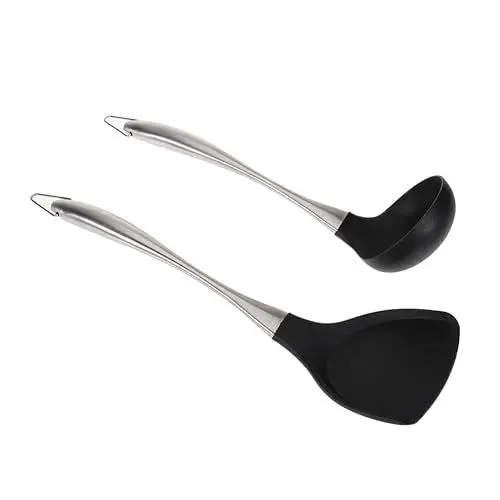 Produktbild: TOPBATHY 2er Set Edelstahl Wok Spatel Und Schöpflöffel Mit Ergonomischem Griff Für Bequemes Servieren Und Rühren Hochwertige Küchenutensilien Klassischem