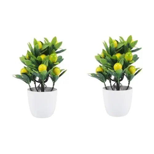 Produktbild: TOPBATHY 2st Faux-Zitronen-topfpflanze Zitronen-Bonsai-topfpflanze Mini-zitronenbaum Im Topf Zitronenbaumpflanze Künstlicher Obstbaum Mini-künstliche Pflanzen Bonsai Baum Olivenbaum Schaum