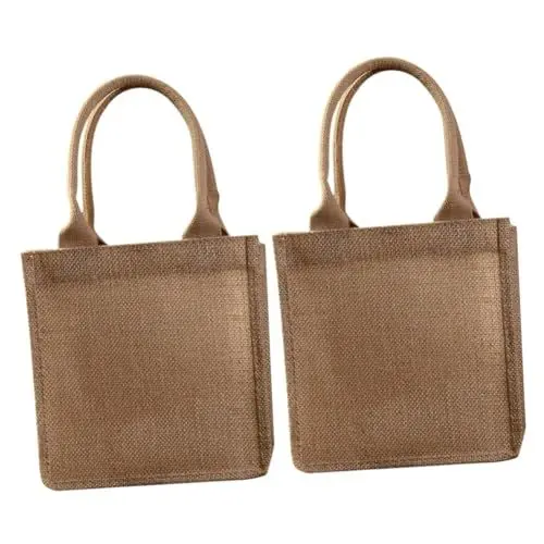 Produktbild: TOPBATHY 2st Retro-umweltfreundliche Jutetasche Reisekosmetiktasche Wiederverwendbarer Jutebeutel Einkaufstasche Jute-sackleinen-tasche Leinensack Tasche Für Hochzeitsgeschenke Jute-tasche