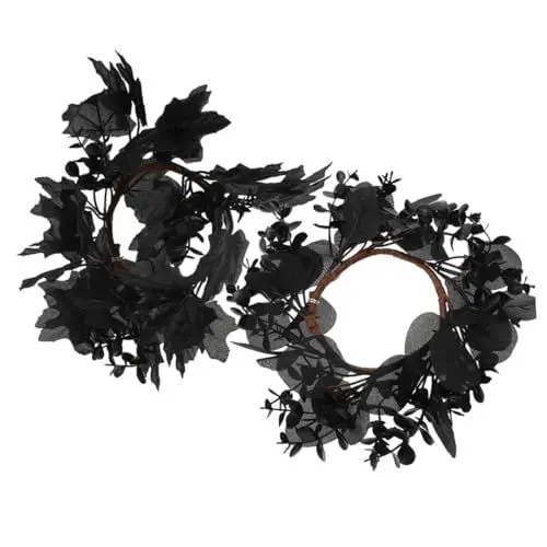 Produktbild: TOPBATHY 2stücke Halloween Blumengirlande Dekorativer Kranz Für Haustür Schwarzer Eukalyptus Ahornblätter Gruselige Deko Für Innen Und Außeneinsatz Halloween Atmosphäre
