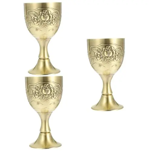 Produktbild: TOPBATHY 3St Bronze geprägtes Weinglas dekorativer Spirituosenbecher Schnapsgläser aus Messing facilitation religulous Weingläser Bar-Trinkbecher Haushalt Spirituosen Becher Jahrgang Kelch