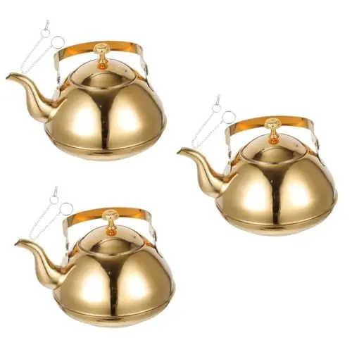 Produktbild: TOPBATHY 3St aus Edelstahl Wasserkessel tragbare im Freien blühende Teekannen kaffeepadmaschine mit Henkel Teekessel aus Edelstahl Rostfreier Stahl Golden
