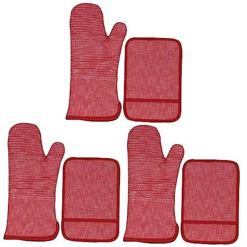 Produktbild: TOPBATHY 3 Sätze Verdicktes Wärmeisolierendes Tischset Hitzeschutzhandschuh Kochhandschuhe Kochschutzhandschuh Küche Tischset Küchenhandschuhe Öl Silikon Rot Küchenwaren Baumwolle Gewidmet