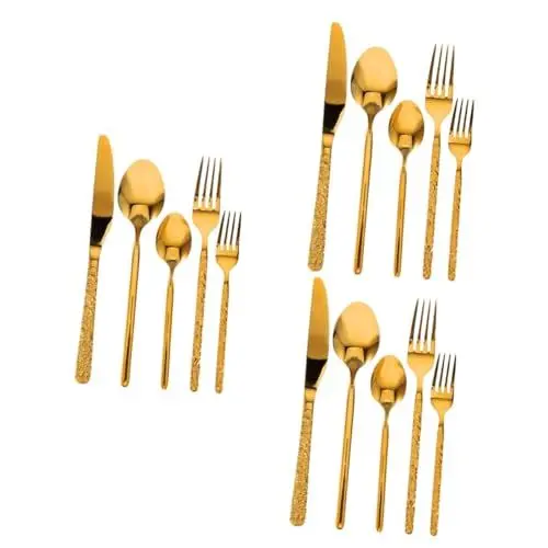 Produktbild: TOPBATHY 3 Sätze Westliches Geschirr Altmodisches Set Campingbesteck Geschirrset Glänzendes Besteck Tafelbesteck Rührlöffel Espressolöffel Gabeln