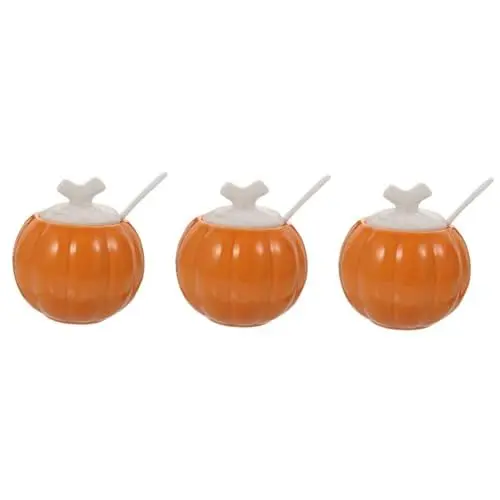 Produktbild: TOPBATHY 3 Stk Gewürzdose aus Keramik Weißzucker-Gewürzglas Vorratsgläser mit Deckel Mischflasche Kürbis Cocotte Zuckerdose in Kürbisform Vorratsglas für Gewürze Gewürzflasche aus Keramik