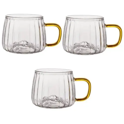 Produktbild: TOPBATHY 3 Stk Glas Kaffeebecher Klare Teetasse Saftbecher Trinkgläser Mit Henkel Glühweingläser Becher Für Warme Getränke Kaffeetassen Aus Borosilikat Klare Tassen Klare Gläser Transparent
