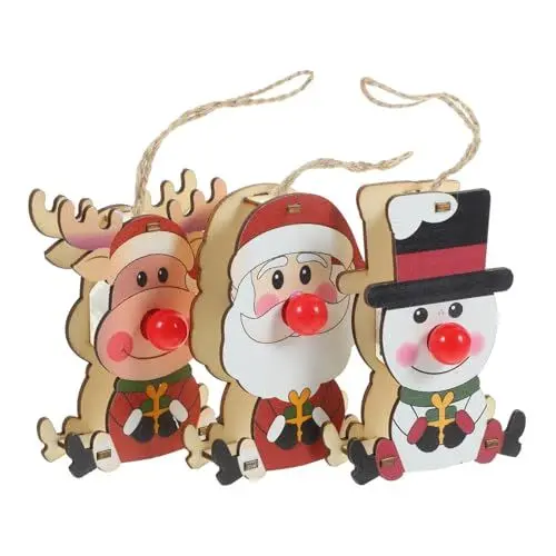 Produktbild: TOPBATHY 3st Weihnachtsschmuck-Set Weihnachtsbaum-anhänger Weihnachtsdekorationen Dekorativer Weihnachtsanhänger Weihnachtsdekoration Drinnen Hängende Schneemann-Ornamente Holz