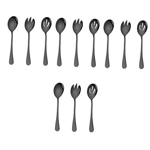 Produktbild: TOPBATHY 4 Sets Edelstahl Salatlöffel Schwarz Salatbesteck Buffetgeschirr Besteck Serviergabel Salat Servierlöffel Salat Servierbesteck Edelstahl Geschirr Servierlöffel