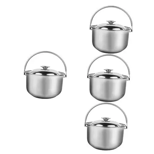 Produktbild: TOPBATHY 4 Stück Kochtopf Aus Edelstahl Suppentopf Mit Antihaftbeschichtung Nudeltopf Mit Antihaftbeschichtung Schmortopf Soßenpfannen Induktionskochtopf Milchtopf Rostfreier Stahl Silver