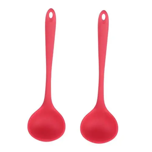 Produktbild: TOPBATHY 4 Stück Silikonlöffel Kellen und Löffel Kochlöffel aus Gummi küchenutensilien spoon set Suppenlöffel Löffel zum Servieren von Speisen nahtlos Rührlöffel kleine Werkzeuge Metall rot