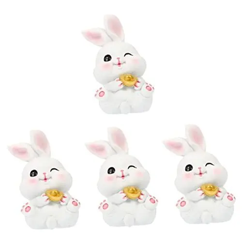 Produktbild: TOPBATHY 4 Stück große ohrige Kaninchenverzierung Hasen Animal Figures hausdeko Glückskaninchen-Skulptur Chinesische Feng-Shui-Figur Hasen- Desktop-Kaninchen schmücken Harz