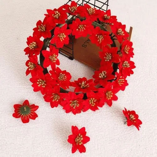 Produktbild: TOPBATHY 10 StüCk KüNstliche Weihnachtsblumen Rot 6cm – Christbaumschmuck, Weihnachtskranz Dekoration, DIY Bastelmaterial FüR Zuhause Und Party