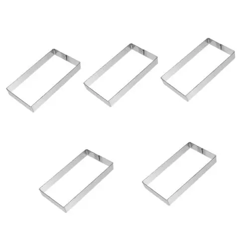 Produktbild: TOPBATHY 5 Stück Pfannkuchenform Mousse Ring Edelstahl Brotring Tortenring Wiederverwendbare Kuchenform Rechteckiger Backring Metall Mousse Multifunktions Backwerkzeug