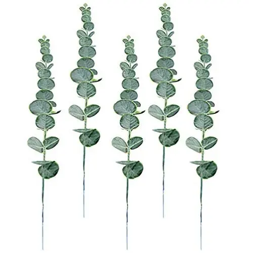 Produktbild: TOPBATHY 5st Eukalyptus-geldblatt Kunstseide Eukalyptus Blumenstrauß Aus Faux Eukalyptusblättern Getrocknete Eukalyptusstängel Künstlicher -eukalyptus Blattrebe Plastik Weihnachtsbaum