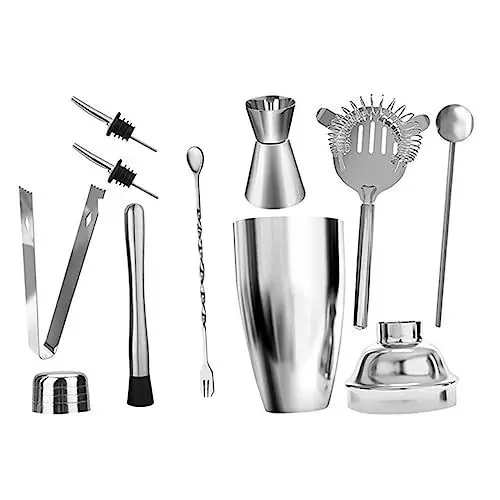 Produktbild: TOPBATHY 9 Teiliges Cocktail Shaker Set Aus Hochwertigem Edelstahl 750ml Bar Shaker Mit Jigger Und Zubehör Für Die Perfekte Cocktailzubereitung Zu Hause