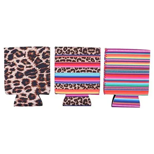 Produktbild: TOPBATHY Dosenkühler Soda Bier Hugger 330Ml Tauchmaterial Faltende Dosen D?mmschalenabdeckung Leopard Print Style (J1+ J2+) 3Pcs/ Pack Bierhalter Schutz Isolierte Bierdose Abdecken