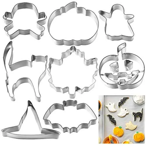 Produktbild: TOPBATHY Halloween-Ausstechformen 8 Stück Keksausstecherform – Kürbis Fledermaus Geist Katze Spinne Blatt Und Hexenhut DIY-Backwerkzeuge Für Halloween-Food-Party-Dekorationen