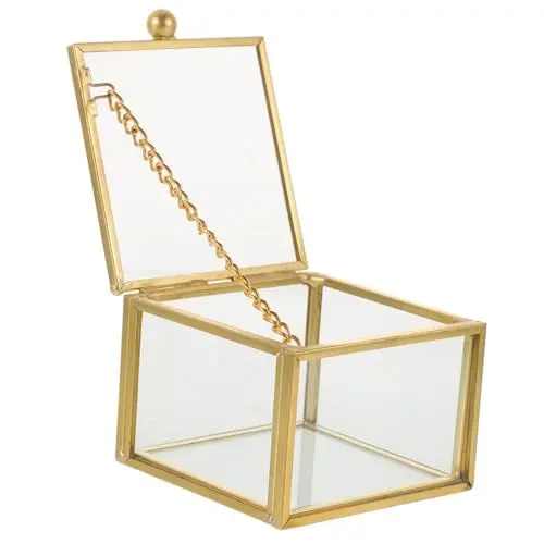 Produktbild: TOPBATHY Kasten Schmuckkästchen Dekorative Glasbox Schmuck Organizer Antiker Schatzkiste Diy Mini-gartenbox Erinnerungsbox Quadratische Schmuckschachtel Messing Lippenstift-box Kosmetik