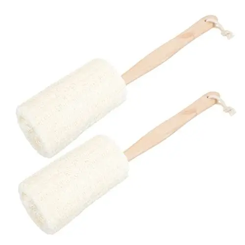 Produktbild: TOPBATHY Luffa Badebürste Rückenschrubber mit Langem Holz Stiel Rückenbürste Körperbürsten Duschbürste Massagebürste Trockenbürste für Körper Rücken Haut Trockene Peeling 2pcs
