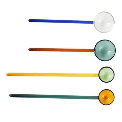 Produktbild: TOPBATHY Rührlöffel mit langem Griff, Glas, bunt, rund, Milchrührlöffel für Zuhause, Küche, Restaurant, zufällige Farbe, 4 Stück