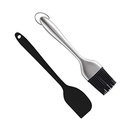 Produktbild: TOPBATHY Silikonölpinsel Grillspatel und Bürste Backschaber Saucenpinsel küchenhelfer set grill bürste spachtel Küchenutensilien aus Silikon Backpinsel und Pfannenwender Kieselgel Black