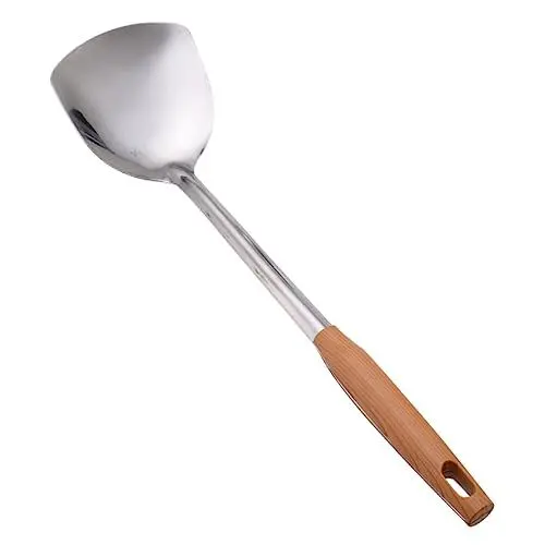 Produktbild: TOPBATHY Edelstahl Wok Spatel Mit Holzgriff Küchenutensil Ideal Für Die Zubereitung Von Wokgerichten Spülmaschinengeeignet Langlebig Und Für Den Heimischen Einsatz
