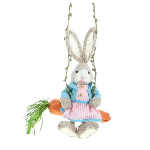 Produktbild: TOPBATHY Statuendekoration Osterdekoration Häschen-tischdekoration Gartenschmuck Kaninchen-schaukelfigur Strohkaninchen Mit Karotte Gartenschaukel Kaninchen Geflochtene Hase Tuch 35 c Tier