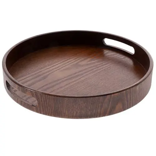 Produktbild: TOPBATHY Glattes Rundes Serviertablett Aus Holz für Die Küche Obsttablett Rustikaler Stil Servierplatte für Tee und Snacks