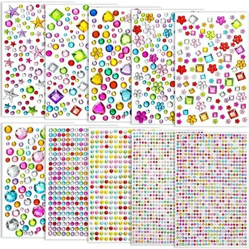 Produktbild: TopBine 10 Blätte 5500 Stück Juwelen Strass Kristalle Aufkleber, Freie Gestaltung Acrylglitzersteine Selbstklebend, Schöner Glitzersteine, Für Handwerke, Fotorahmen, Grußkarten(Farbe)