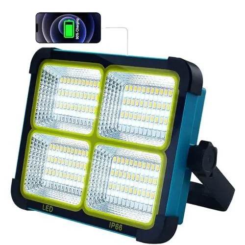 Produktbild: TOPBOS 100W LED Baustrahler Akku,Wiederaufladbarer Strahler Solar,4 Lichtmodi,10000LM, baustrahler akku mit 16500mAh,Magnetfunktion,Led Strahler Akku für Baustelle Garage,Camping Notfall,Arbeit,Angeln