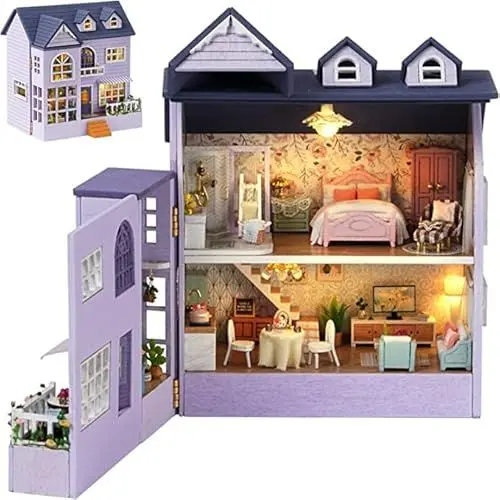 Produktbild: TOPBSFARNY DIY Puppenhaus Miniatur Kit, 3D Puzzles Handgemachte Miniatur, Miniaturhaus Zum Selber Bauen Europäischer Stil Landhaus Offenes Seiten Design für Frauen und Sammler