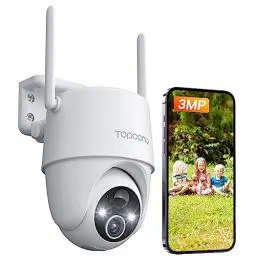 Produktbild: Topcony Überwachungskamera Aussen Akku, 355°/120° Schwenkbar, 2K Kabellose WLAN IP Kamera Outdoor mit Farbe Nachtsicht, Personen-/Bewegungserkennung, IP65 Wasserdicht, Cloud-Speicher, ZS-GX6S