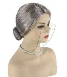 Produktbild: Topcosplay 3er Set Oma Perücke Großmutter Perücke mit Perlenkette Oma Brille Granny Perücke Grau Old Lady Kostüm Set Alte Dame Perücke für Karneval Halloween (Grau Braun)