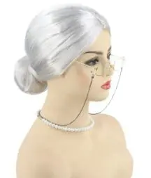 Produktbild: Topcosplay 3er Set Oma Perücke Großmutter Perücke mit Perlenkette Oma Brille Granny Perücke Grau Old Lady Kostüm Set Alte Dame Perücke für Karneval Halloween (Weiß)