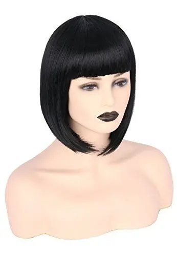 Produktbild: Topcosplay Damen Kurze Bob Perücke Schwarz Gerade Synthetische Perücken mit pony für Cosplay Tägliche Karneval Fasching