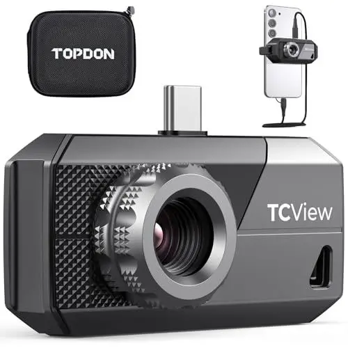 Produktbild: TOPDON TS001 Wärmebildkamera Android, 9mm einstellbares Objektiv, Beobachtungsbereich 0,1 bis 500M, 512 x 384 IR-Auflösung, Manuell fokussierende für Leiterplatten, Schädlingsinspektion, Outdoor, Jagd