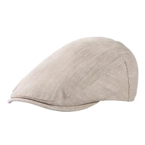 Produktbild: TOP-EX 100% Leinen Schiebermütze Herren Baskenmütze Mütze Sonnenschutz Sonnenhut Sommer Schirmmuetze Newsboy Cap Beige Groß L/XL