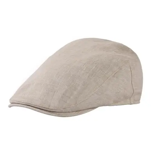 Produktbild: TOP-EX 100% Leinen Schiebermütze Herren Baskenmütze Mütze Sonnenschutz Sonnenhut Sommer Schirmmuetze Newsboy Cap Pures Beige M/L