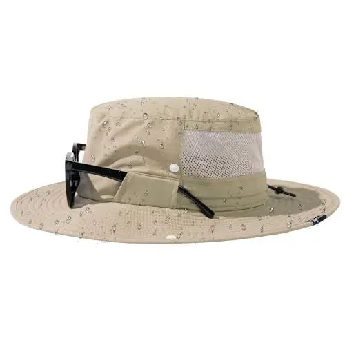 Produktbild: TOP-EX Herren UPF 50 Safarihut mit breiter Krempe und Sonnenbrillenhalter - UV-Schutz Fischerhut, Wasserdicht & Atmungsaktiv - Faltbarer Sonnenhut für Outdoor, Wandern, Camping, Angeln Beige M/L