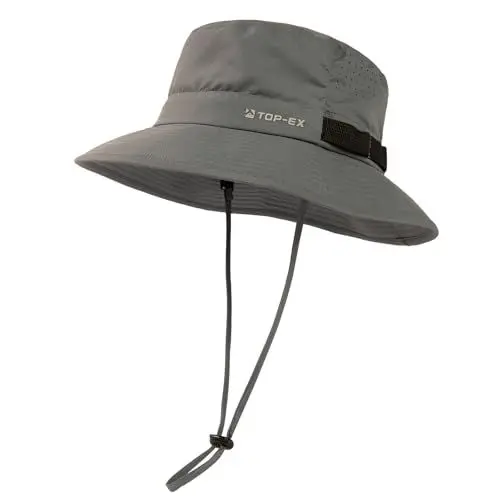 Produktbild: TOP-EX Kühlender Fischerhut Herren Atmungsaktiv UPF 50 Sonnenhut Damen Sommer Outdoor Hut mit Breiter Krempe Faltbar Safari Hut Wanderhut Grau XL