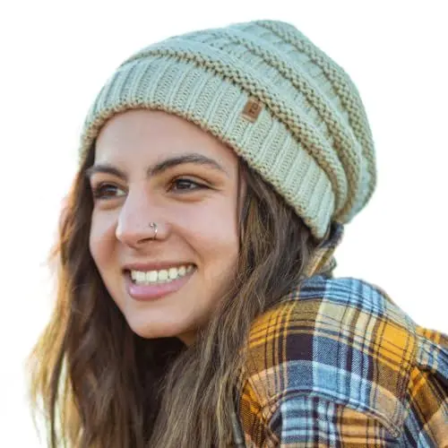 Produktbild: TOP-EX M/L/XL 100% Wolle Slouch Beanie Damen Warm Wintermütze Strickmuetze mit Fleecefutter Beige