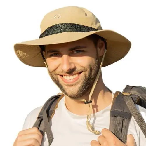Produktbild: TOP-EX Sonnenhut für Herren mit breiter Krempe, M/L, UV-Schutz, Boonie-Bucket-Sonnenhut für Sommer, Strand, Golf, Wandern, Safari, Outdoor, Angeln, Garten, LSF 50, Khaki 56–59 cm