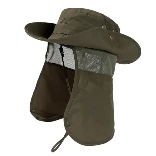 Produktbild: TOP-EX UPF 50 Herren & Damen Sonnenhut mit Nackenschutz breiter Krempe Sommer UV-Schutz Wandern Safari Hut wasserdichter Anglerhut Outdoor-Hut für Spaziergänge & Gartenarbeit Armeegrün M/L