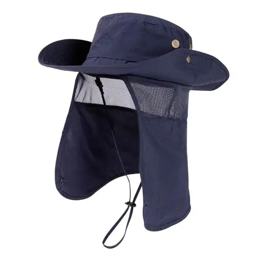 Produktbild: TOP-EX UPF 50 Herren & Damen Sonnenhut mit Nackenschutz breiter Krempe Sommer UV-Schutz Wandern Safari Hut wasserdichter Anglerhut Outdoor-Hut für Spaziergänge & Gartenarbeit Marineblau M/L