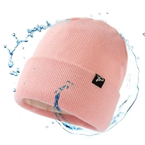 Produktbild: TOP-EX wasserdichte Wintermütze Herren & Damen, Warme Fleece-gefütterte Strickmütze Beanie, Atmungsaktive Outdoor Lauf- & Skimütze, Winddichter Regenschutz, Herrenmütze Rosa S/M