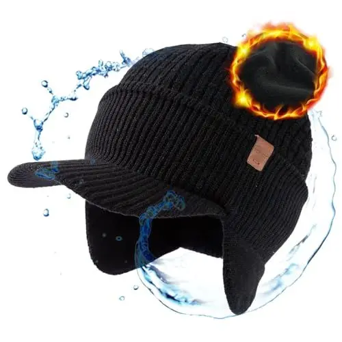 Produktbild: TOP-EX Winter Herren Wollmütze mit Schirm, Ohrenschutz und Fleece, wasserdicht und warm, ideal für Ski und Snowboard, Schwarz M/L